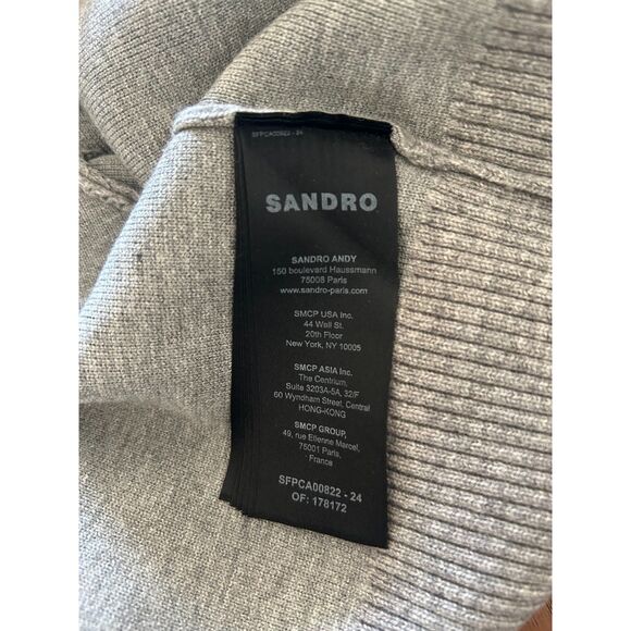 Sandro Etienne Collared Sweater Gray Black Cardigan Knit Sweater Wool Blend xs/s - Picture 3 of 7